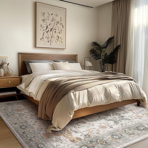 New 5x7 Area Rug, Washable Non-Slip Vintage Chenille Carpet for Living Room - Picture 9 of 10